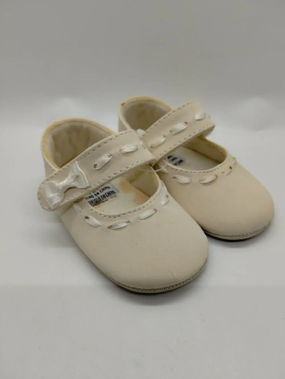 Vintage Gold Bug Infant Baby Dress Booties Shoes - Size 1 - Cracking - Doll Shoe